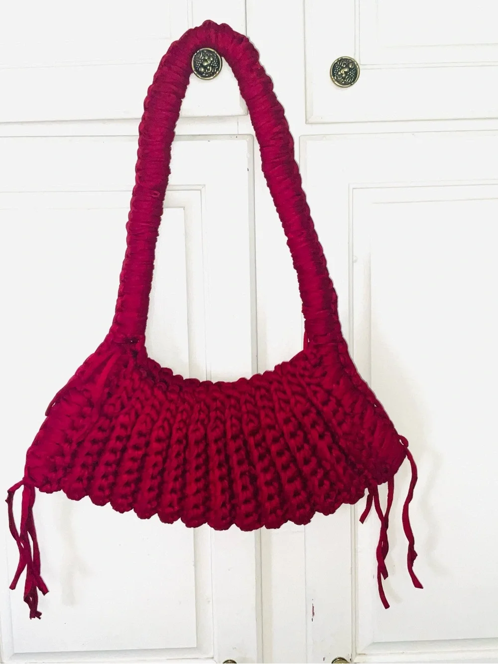 Handmade Burgundy Red Crochet Hobo Shoulder Bag